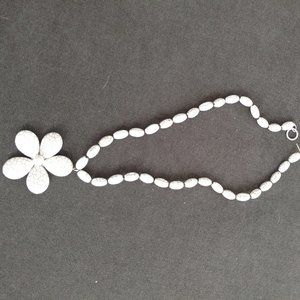 White turquoise flower pendant  long necklace
